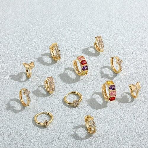 New Fashion Colorful CZ Zircon Round Hoop Earrings for Women Trendy Butterfly Heart Gold Color Metal Small Thin Earrings Jewelry