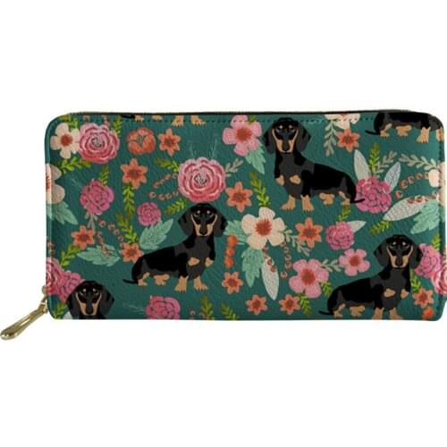 Women Long Wallet Dog Dachshund Girls Coin Card Cases Bags High Quality Travel Storage Money Purse Casual Flower Bag