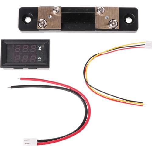 0-100V/50A Red Blue Digital Voltmeter Ammeter 2in1 DC Volt Amp Meter W/ Shunt