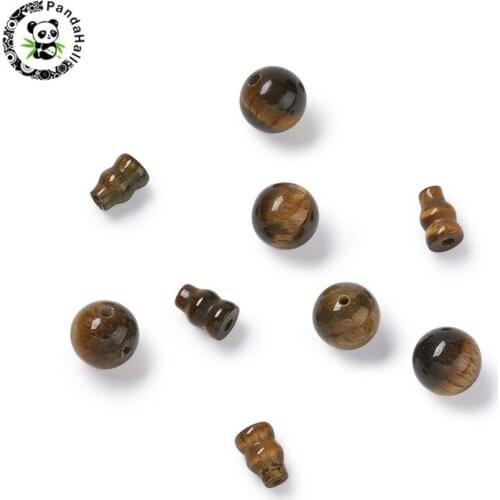 Pandahall 10 Sets 3 Hole Guru Beads Natural Tiger Eye Buddhist Beads Buddha for Jewelry Findings Round: 8/10/14mm Hole: 1~2mm