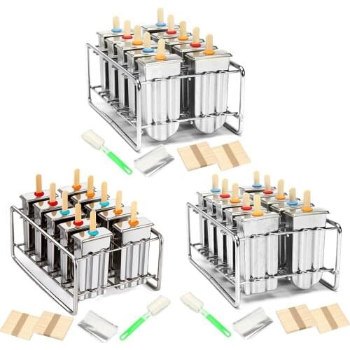 DIY 10 PCS Stainless Steel Ice Cream Mold Ice Popsicle Mold Set Reusable Ice Cream Mold With Stick Ans Lid Creative Kitchen Tool