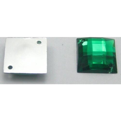 100 Green Flatback Acrylic Square Rhinestone Button 14mm Sew on bead