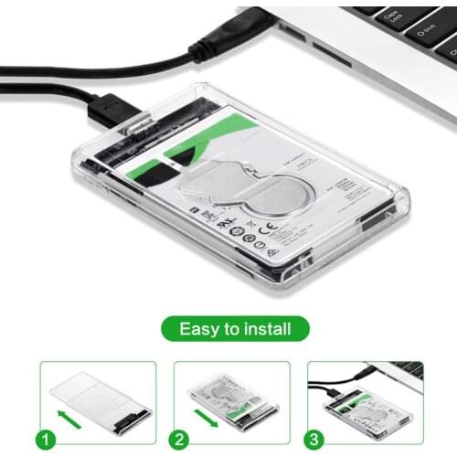 2.5inch USB3.0 HDD Enclosure SATA III to USB 3.0 SSD Hard Drive Case Transparent Mobile External HDD Case for Laptop PC