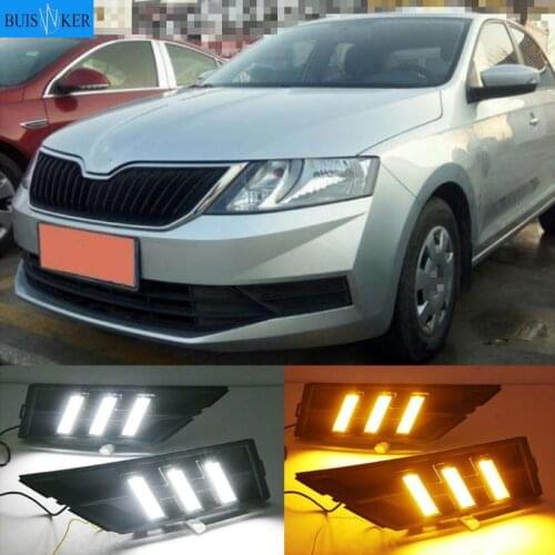 2Pcs DRL For Skoda Rapid 2018 With Yellow Turning Signal 12V Car DRL LED Daytime Running Light Fog Light