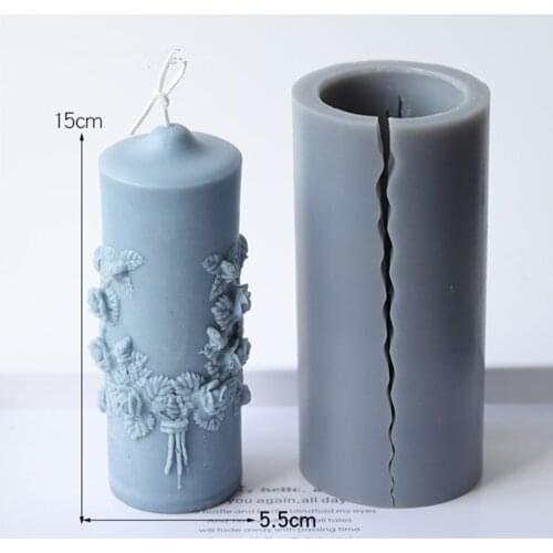 Big3D Cylinder Candle Mold Flower Relief Candle Aromatherapy Plaster Silicone Molds Fragrance Candle Making Wax Mould Soap Decor