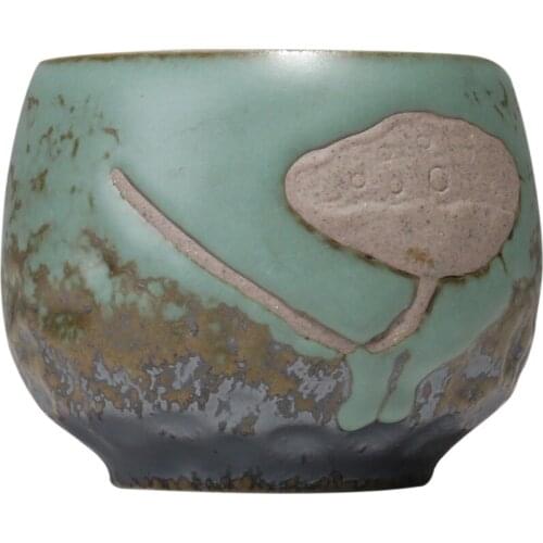 Large Ceramic Tea Bowl 140ml Ceramic Master Cup Retro Lotus Tea Cup Color Glaze Handpainted Pottery Teacup Home Office