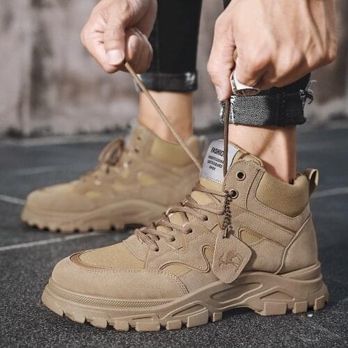 Fashion Martin Boots Men Platform Ankle Boots 2021 Autumn Outdoor Desert Boot Male Suede Canvas Stitching Man Shoes Botas Hombre