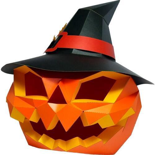 Paper Mask 3d Delicate Luxury Pumpkin Head With Hat Costume Cosplay DIY Paper Craft Model Mask Christmas Halloween Prom Party Gi