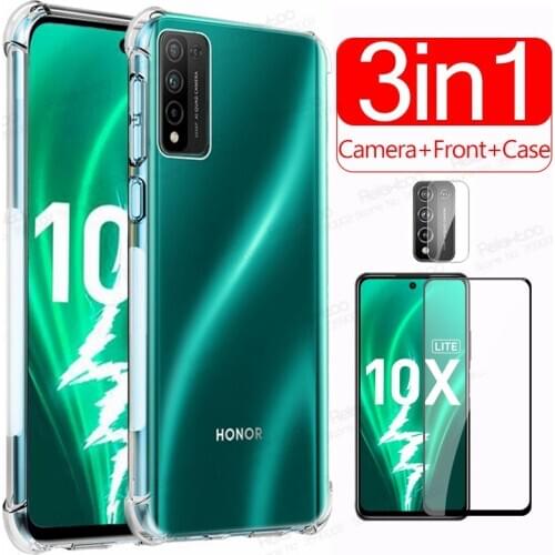 3in1 Camera Tempered Glass On Honor 10X Lite Case Transparent Cover For Huawei Honor 10X LIght Honer 10 X Shockproof Phone Coque