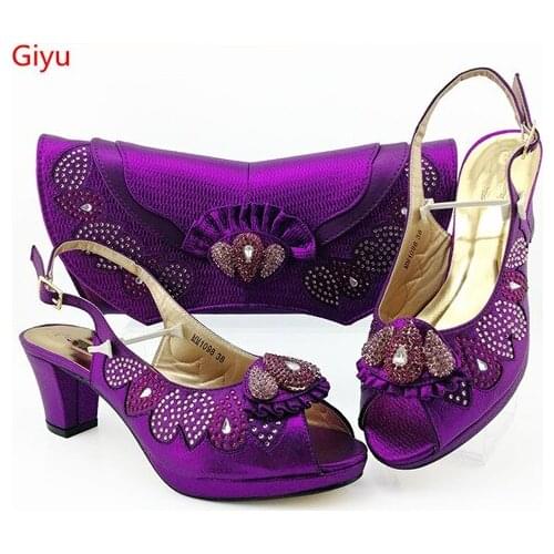 Doershow New Arrival Ladies Italian Shoes and Bag Set Decorated with Rhinestone Italian Shoes with Matching Bag for lady!SBZ1-28