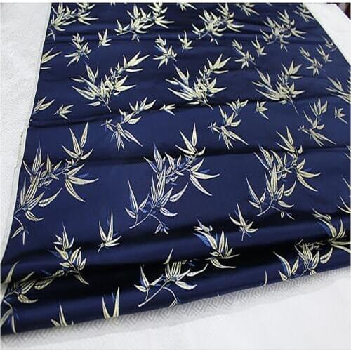 HLQON brocade Bamboo leaf deep blue fabric patchwork felt tissue telas bed sheet cheongsam dress children coat cloth 75cm width
