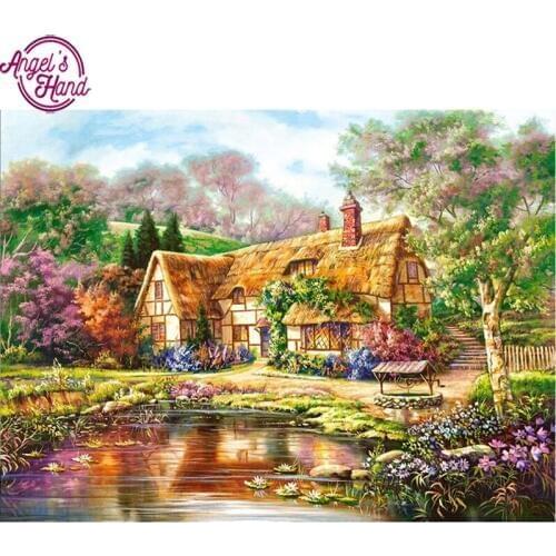 Full square Diamond Painting Cross Stitch Autumn Pond diy diamond Embroidery Crafts,pattern,Mosaic Pasted Picture nature Scenic