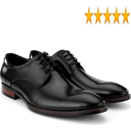 Genuine Quality Business Leather High Mens Footwear Pointed Toe Lace Up Wedding Party Luxury Formal Dress Male Derby Shoes Black
