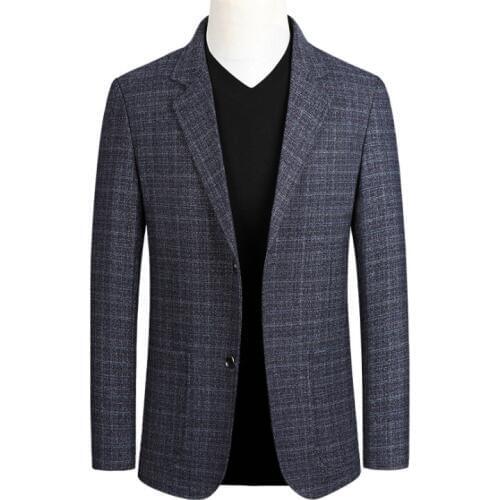 Mens New Spring Autumn Mens Fashion Suit Jacket Coat Business Casual Middle-aged Slim Fit Plaid Suit Jacket Male Outerwear