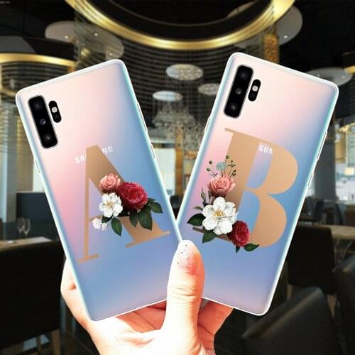 Flower Custom 26 English Initial Letters Soft Silicone Phone Case Cover For Samsung NOTE 20 Ultra 5G Note 10 Lite J3 J5 J7 2017