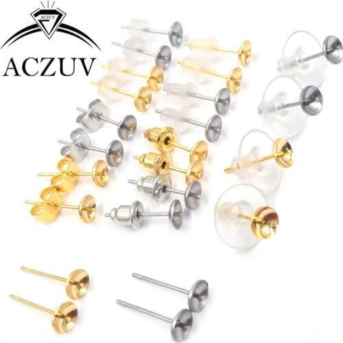 Wholesale 1000piece Dull Silver/Gold Stainless Steel Stud Earrings Findings Earring Post with Spikes Stoppers Backs For Pearls