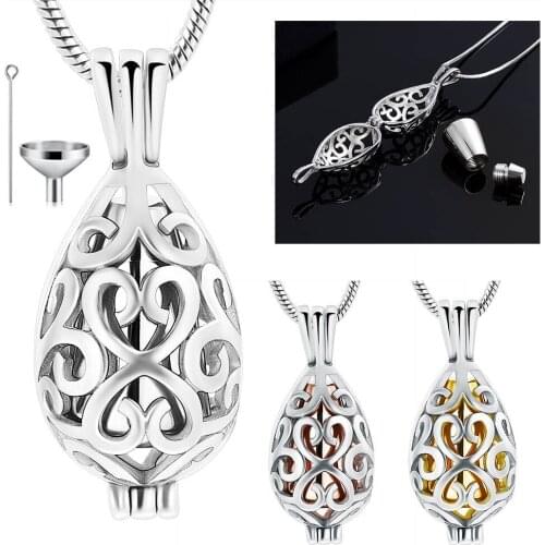 Hollow Teardrop Stainless Steel Memorial Locket Necklace With Cremation Mini Urn Jewelry For Ashes Of Loved Ones Keepsake