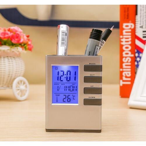 Pen Container Perpetual Calendar Alarm Clock Sound Control Be In Poor Light Office Electronics Clock