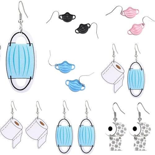 Exaggerated Creative Leather Irregular Face Mask Toilet Paper Drop Earrings for Women Funny DIY Dangle Earrings New Fashion