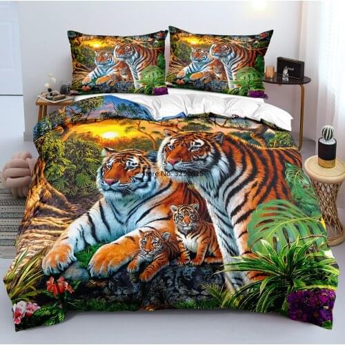 3D Gray Beddings Custom Design Tiger Quilt Cover Sets Animal Comforter Covers and Pillow Covers 203*230cm Full Twin Double Size