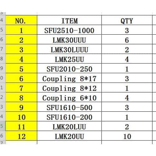 SFU2510 SFU2005 LMK30UU LMK30LUU LMK25UU set for CNC parts