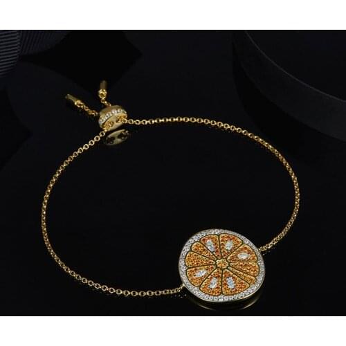 SOELLE Luxury 925 Sterling Silver Yellow Gold Color Orange Fruit Bracelet Pave Cubic Zirconia Women ARC EN CIEL Fashion Jewelry