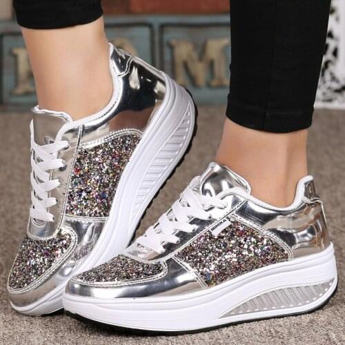 Sequined Cloth Fashion Sneakers Womens Casual Shoes 2021 Fall/Winter Round Head Gold Silver Platform Sneakers Womens Shoes
