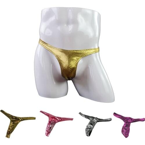 Sexy Low-Waist Male Panties Slide Men Colorful Coating Thong G-String Gold Silver Pink Purple JZH066t