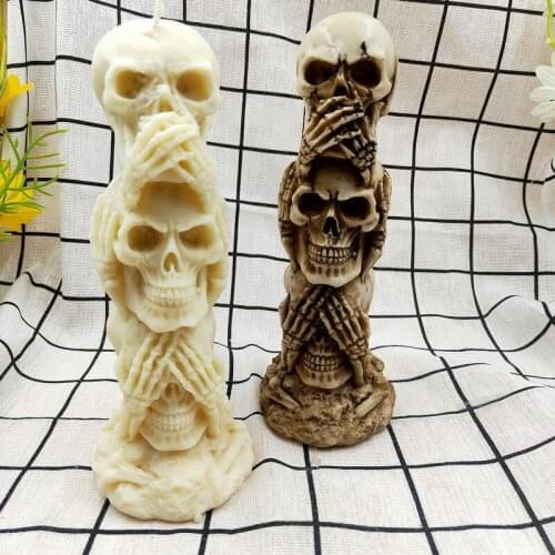 Cake Decorations Don't Talk, Don't Listen, Don't Watch 3d Three-skull Silicone Candle Mold Candle Making Kit Resin Mold