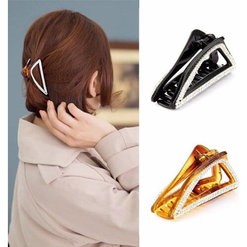 Vintage Rhinestone Triangle Hair Clips for Women Geometric Hair Claws Grips Hairpins Hair Accessories Jewelry Ponytail Holder