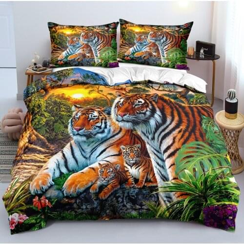 WOSTAR 3D bedding set tiger forest animal print duvet cover pillowcase home textile luxury bedding single double queen king size