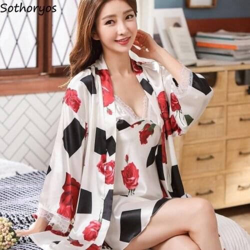 Women Robe Gown Sets Sexy Colorful Printed Female Sleepwear Bath Thin Summer Home Cozy Breathable Lounge Cool Trendy New-arrival