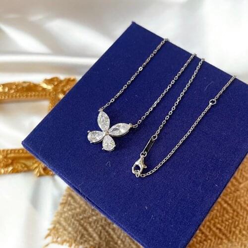 Hot Brand Pure 925Sterling Silver Jewelry For Women Diamond Butterfly Wedding Jewelry Necklace Butterfly Pendant Silver Necklace
