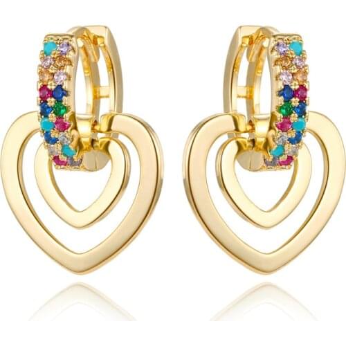 1Pair Cute Rainbow Zircon Hollow Heart Hoop Earrings For Women Simple Trendy Mini Small Round Crystal Earrings Jewelry Gift E311