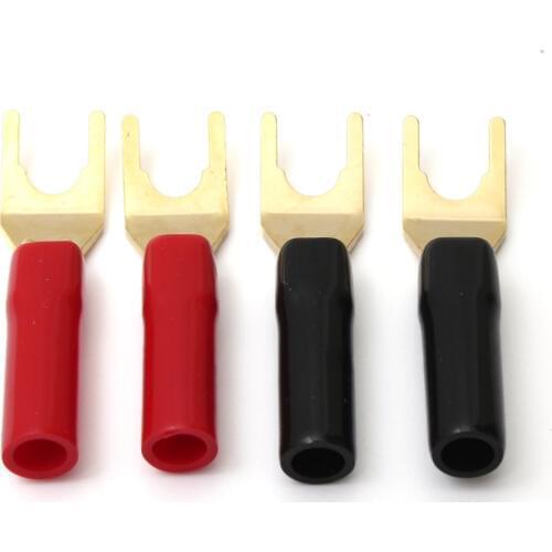 4Pcs/Set Gold Plated Fork Banana Plug Y-style Spade Plug Solderless Speaker Cable Power Terminals Connectors