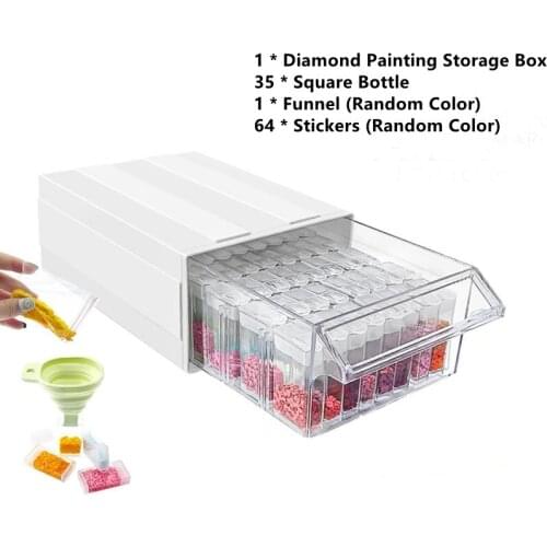 Diamond Painting Accessories Detachable Storage Container 1/2 Boxes Drawers For Beads Seeds Drills with Individual 35 Bottles