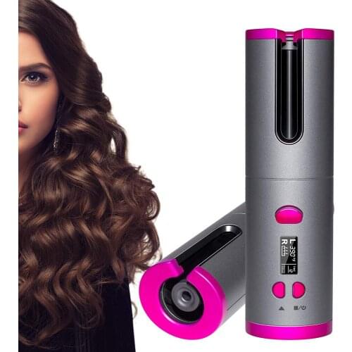 Automatic Curling Iron Hair Curler Waver Wireless Auto Rotating Curling LED Display USB Cordless Ceramic Curly Waves Machine