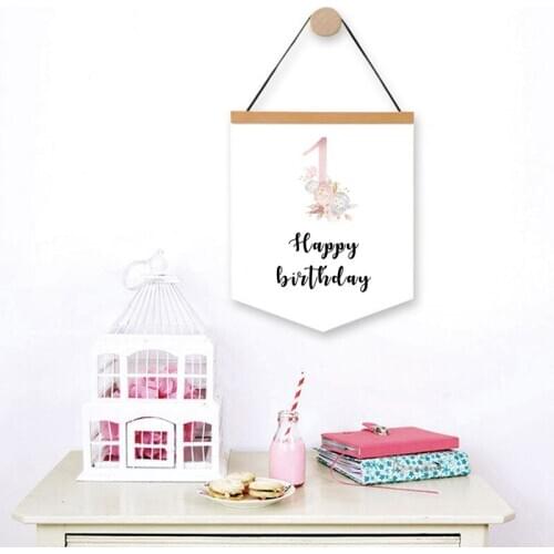 Happy Birthday Banner Flowers Baby 1st Birthday Flags 2nd 3rd 9th 10th Anniversary Girl Party Hanging Banners