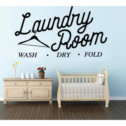 Large Laundry Wash Dry Fold Wall Sticker Laundry Washroom Quote Clothespin Words Wall Decal Laundry Room Vinyl Home Decor