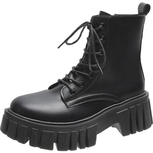 2021 Early Autumn New Concise Style Motorcycle Boots Round Toe Middle Heel Lace-up Shallow Boots Breathable Non-slip for Daily