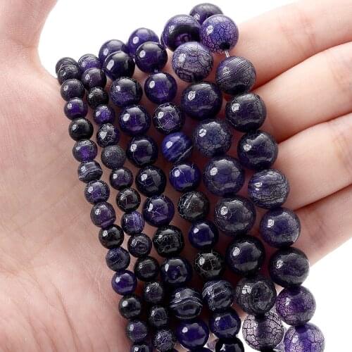 Natural Stone Beads Purple Moire Agates Round Loose Spacer Bead for Jewelry Making DIY Bracelet Charms Accessories 4/6/8/10/12mm