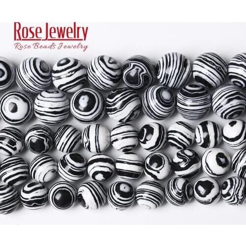 Synthetic Stone Black Laciness Striped Malachite Round Loose Beads 15" Strand 4 6 8 10 12 MM Pick Size For Jewelry Making