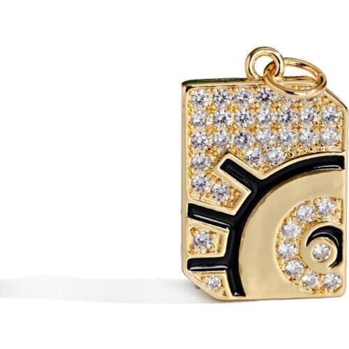 1 Piece 2020 Luxury Gold Color Rectangular Beads Thread Line With White Zirconium Black Crescent Jewelry Necklace