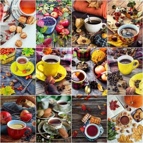 CHENISTORY DIYPaint By Number Food Landscape For Adult Drawing On Canvas Coffee Dessert Handpainted Art Gift Home Decor