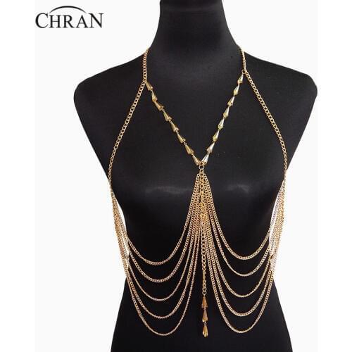 Chran New Belly Waist Beach Harness Necklace Women Fashion Sexy Beach Chain Bra Wear Bead Pendants Necklaces Jewelry BCN1227