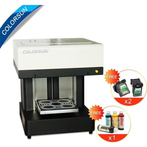 Colorsun 4 cups coffee printer Food Inkjet Printer DIY Art Printer For Cake Cappuccino Biscuits Printing Machine Free Ink
