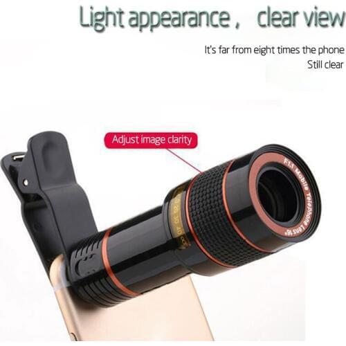 For iphone 4S 5S 6S 7 All Phone Phone Telephoto Lens with Clips12X Zoom Optical Telescope No Dark Corner Camera Lens HD Mobile
