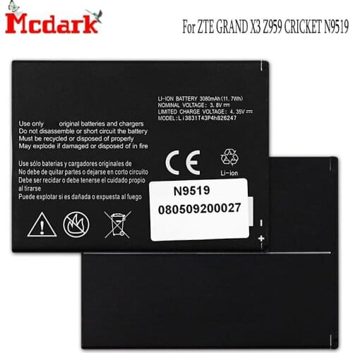 For ZTE Li3831T43P4h826247 Battery Replacement High Quality 3080mAh Bateria For ZTE GRAND X3 Z959 CRICKET N9519 Smart Phone
