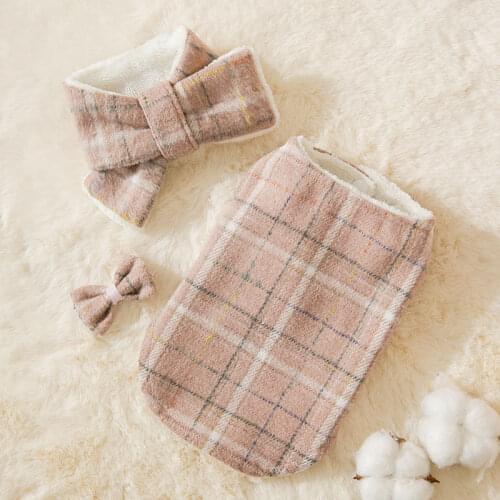 Bow Tie Vest Suit Dog Clothes Plaid Coat Dogs Clothing Pet Outfits Velvet Cute Autumn Winter Yorkies Pink Girl Ropa Para Perro