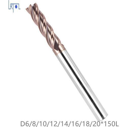 HRC50 D6/8/10/12/14/16/18/20*150L Extra Long Tungsten Carbide Flat Square End Mill CNC Tool Milling Cutter of Machine